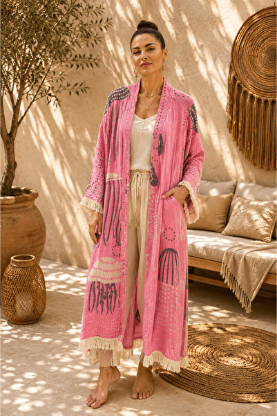 Defne Silver Muslin Cotton Kimono Bathrobe & Kaftan