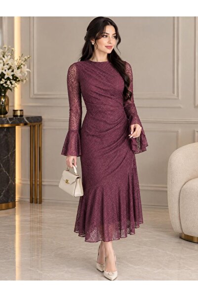 my abaya فستان دانتيل نسائي ميد بلون موف داكن