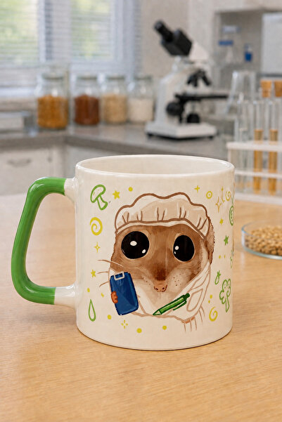 Kırtasiye Ofisi Sad Üzgün Hamster Gıda Mühendisi Baskılı Yeşil Kulplu Prime Kupa