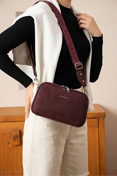 Just Polo Women's Suede Leather 5-Compartment Adjustable Long Strap Crossbody...