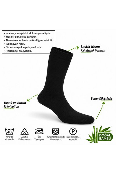 Koçaklar giyim Men's Bamboo Long Plain Black Socks 6-Pack