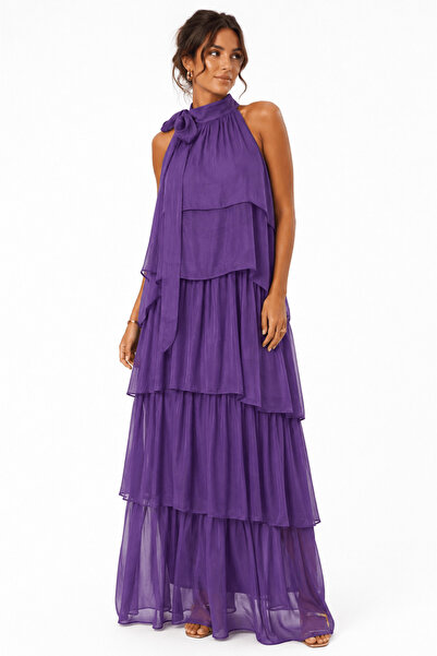 Defne Silver Italian Purple Silk Dress