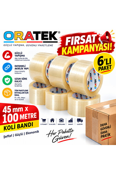 ORATEK 45x100 μέτρα 6 Συσκευασίες Ταινία Συσκευασίας Διαφανής Ισχυρή Αυτοκόλλ...