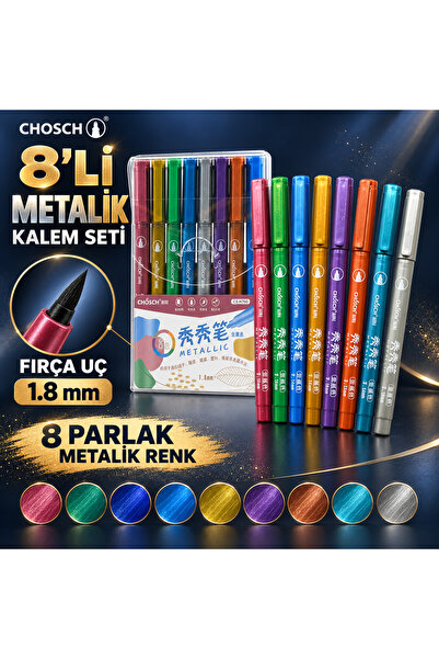 Art Tone 8-Piece Metallic Brush Tip Marker Pen Set 1.8 mm Bruspen Set Marker ...