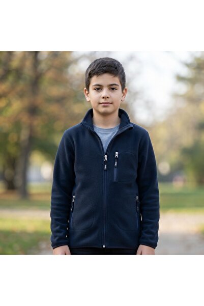 CUBBUX Jachetă neagră din fleece cu buzunare pentru băieți
