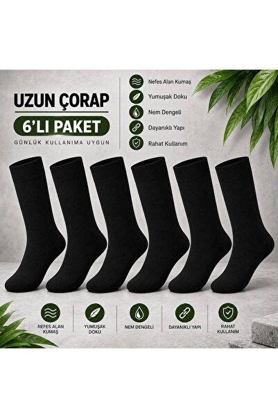 Koçaklar giyim Cotton Classic Plain Black Socks 6-Pack