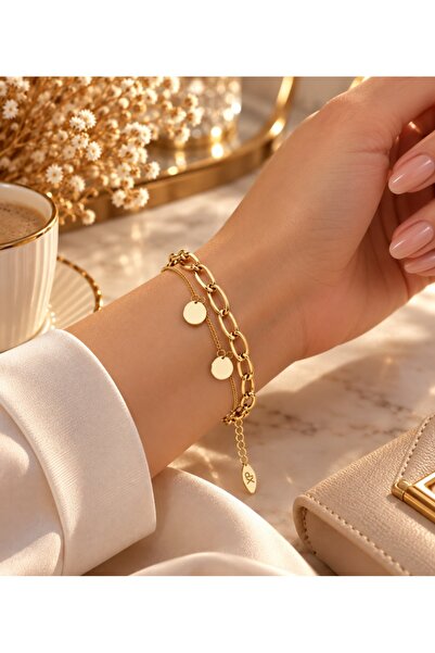 Kadın 14k gold Çelik bileklik 17+2cm