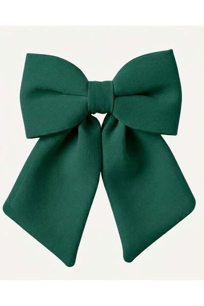 JZ MODA Dark Green Chiffon Bow Automatic Clip-On Hairpin - Ribbon Hair Accessory with Different Color Options