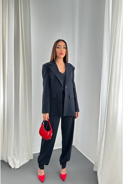 End Black Store Navy Blue Striped Triple Set