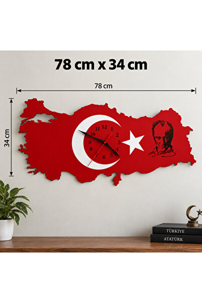 melowood Atatürk İmzalı Türkiye Haritası Duvar Saati Türk Bayrağı Dekoratif A...