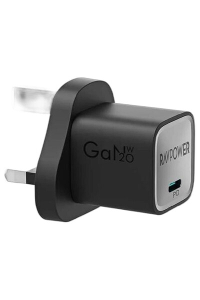 RavPower راف باور شاحن جداري سريع GaN PD بقوة 20W ومنفذ USB-C، مدمج للسفر، حم...