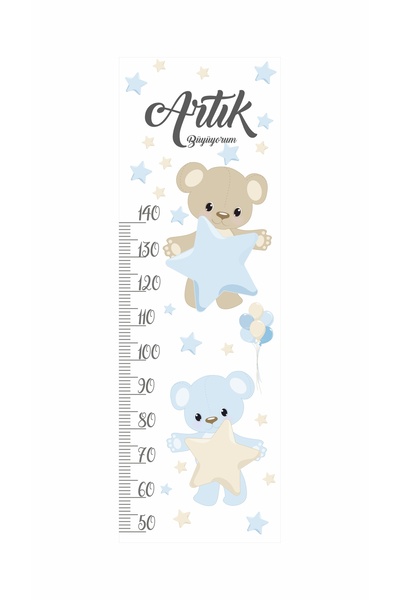 Gokco Children's Room Height Chart Cute Teddy Bear Theme Self-Adhesive Wall S...