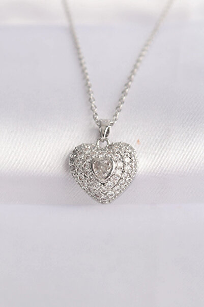 Livenda 316L Steel Chain Silver Color Zircon Stone Heart Necklace Tj-Bko8623