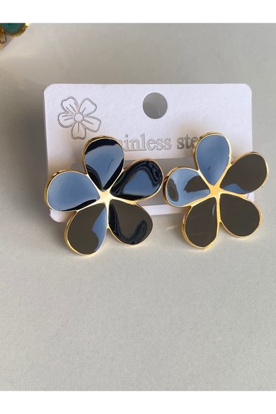 Ustaeller Earrings- Steel Black Earrings with Flowers