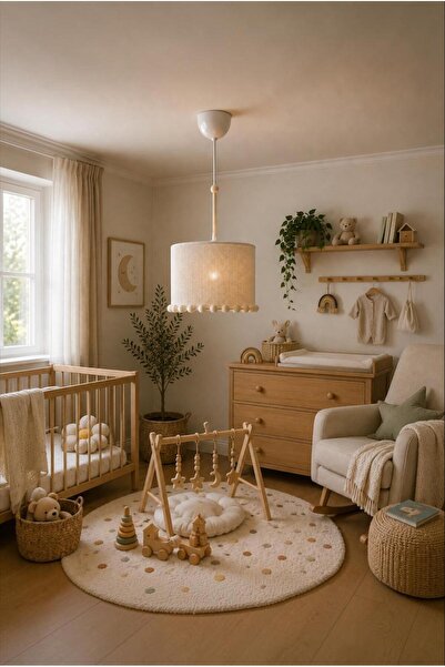 Elizim Home Lighting Lina El Yapımı Makrome Krem Ponponlu Çocuk Odası - Genç ...