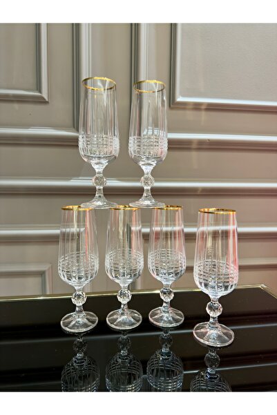 Vakıf home Kristal El İşi Gold 24 K Ayaklı Kahve Yanı Su Bardağı 180 cc
