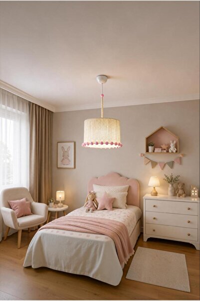 Elizim Home Lighting Lina El Yapımı Makrome Pembe Ponponlu Çocuk Odası - Genç...
