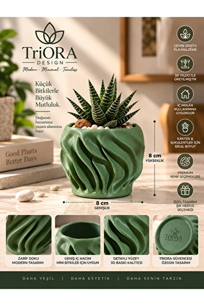 triora Dalgalı Model:dekoratif, minimalist, kaktüs, sükulent saksı 8cm yüksek...