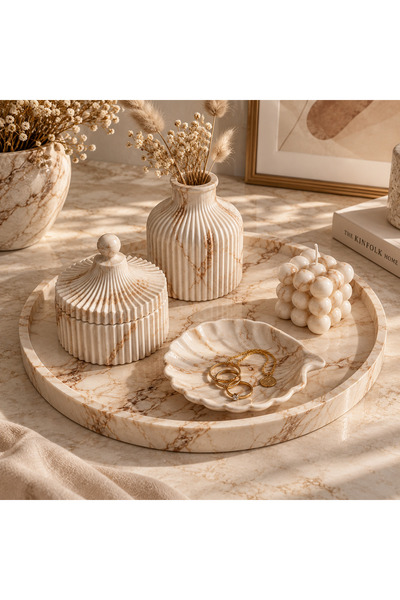 By Sirin Yıldız Mermer Desenli Salon Takımı Dekoratif 5 parça