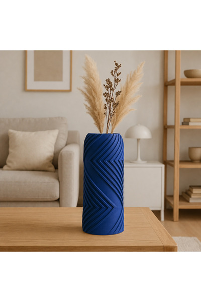 Generic Brand Vector Vase – 3D Printed Geometric Striped Decorative Vase-Blue