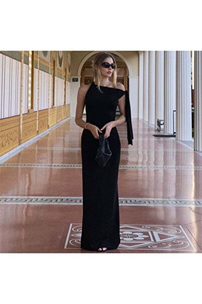 Generic Soft One Shoulder Long Dress - Black