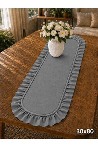 ŞAH TEXTILE DESIGN Gri sık fırfırlı runner 30x80