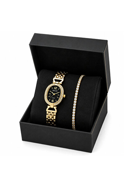 Excellanc Set Cadou Dama Ceas Auriu si Bratara Tennis Zirconiu in Cutie Cadou...