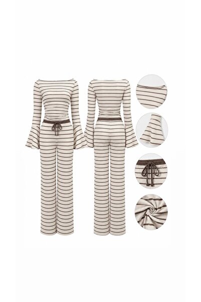 EVOA Women's Spanish Sleeve Blouse and Wide Leg Pants Set