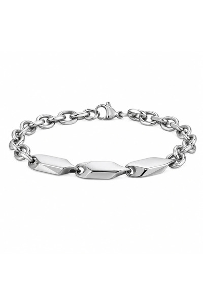 FASHION Ανδρικό Ασημένιο Βραχιόλι Cuban Link από Ανοξείδωτο Ατσάλι με Διαμαντ...