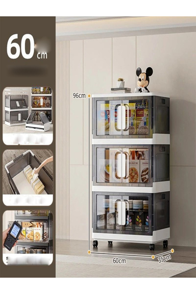 Generic Brand 3-Tier Plastic Storage Cabinet with Transparent Doors and Wheel...