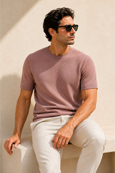 sifu tekstil Men's Summer Thin Knitwear T-Shirt Short Sleeve Crew Neck Comfor...
