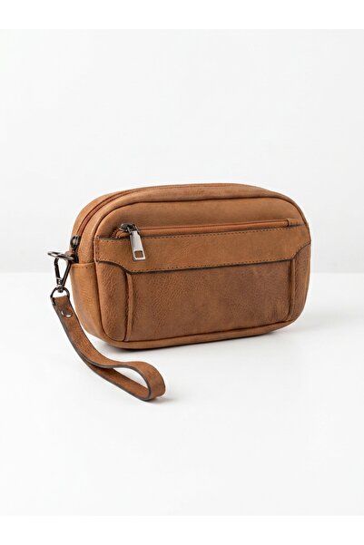 levano leather Hakiki Dana Derisi Erkek El Çantası Bilek Askılı El Geçmeli Po...