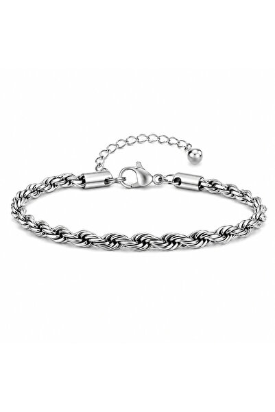 FASHION Bratara Barbati Twist Rope Chain din Otel Inoxidabil Argintiu 4 mm (1...