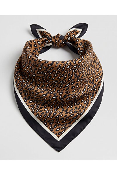 Safari Serisi İpek Rayon Fular - Amber Leopar Desenli Kadın Eşarp 55x55 cm