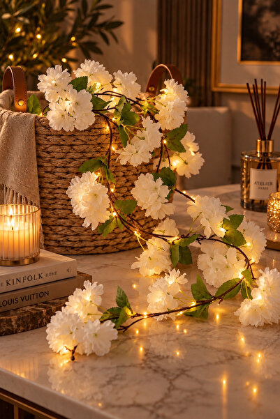 etxShop 3 Metre Led Işıklı Yapay Çiçek Bahar Dalı Sarmaşık Japon Kiraz Çiçekl...