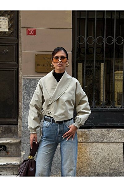 Ekim Store Double-Breasted Buckle Bomber Trench Jacket