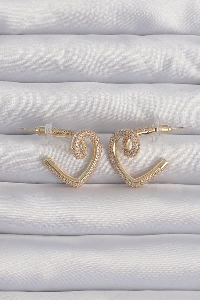 Livenda Brass Gold Color Zircon Stone Curved Half Heart Earrings Tj-Bkp9279