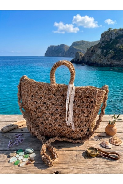 bervastore Handwoven Straw Knitted Women's Shoulder Bag – Bohemian Design, Large Beach and Casual Bag