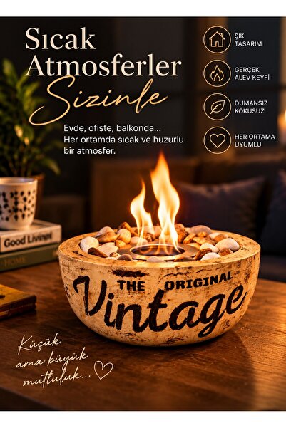 Technow Home-300 Vintage Eskitme Desen El Yapımı Masa Şöminesi Ateş Çukuru (200ml Bioetanol)