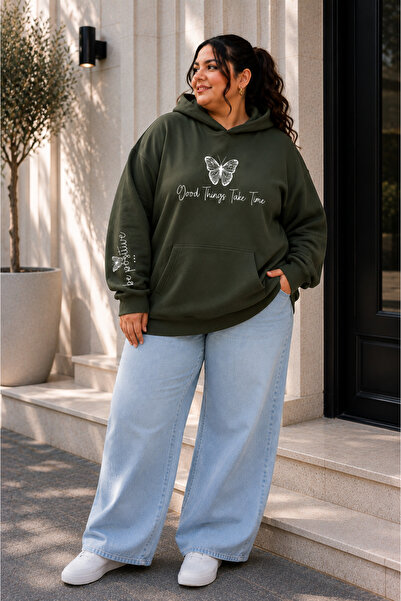 Rubonia Women's Plus Size Oversize Hooded Sweatshirt Butterfly Print Kangaroo...