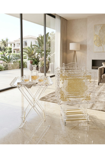 PLUS13 Islamic Engraved Clear Acrylic Mirrored Table Set Luxury Decorations