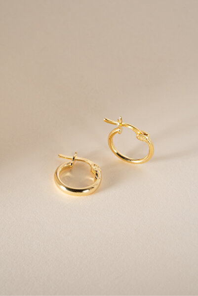 Nereze 925 Ayar Gümüş Gold Kaplama Yuvarlak Minimal 15 mm Şarnel Halka Küpe