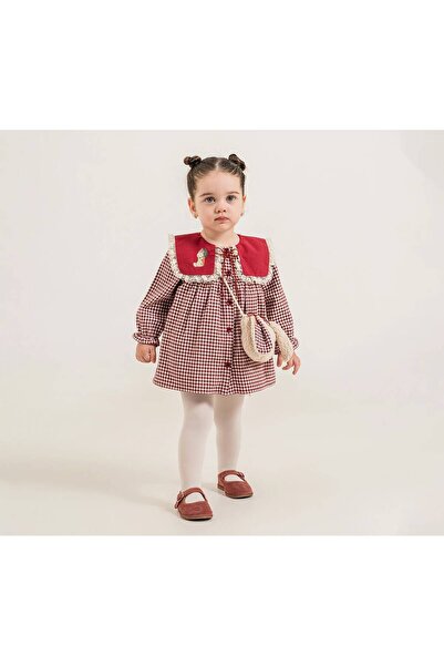 Butik KIZ BEBEK ORGANİK PAMUKLU PÖTİKARE DESENLİ ÇANTA AKSESUARLI LÜKS ELBİSE
