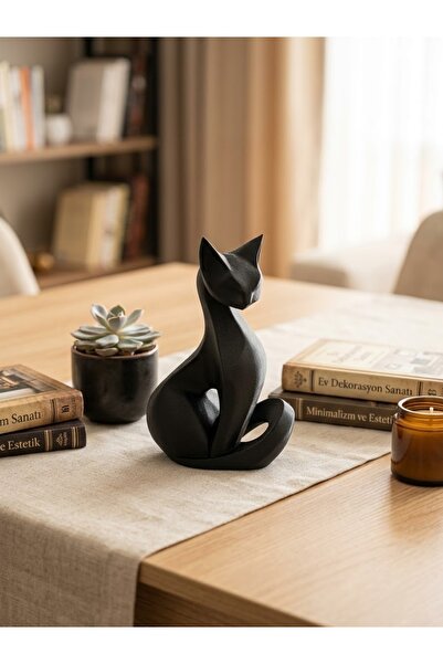 Modern Minimalist Siyah Kedi Biblo Dekoratif Masa Ve Kitaplık Süsü