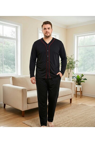 melodi Front Buttoned Oversize & Large Size Men's Pajama Set 45015