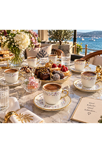 MOR ÇİÇEKLİ TREND KAHVE FİNCANI 6 KİŞİLİK