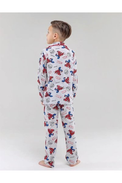 LUFFY KİDS Boy's Patterned Front Buttoned Long Sleeve Pajama Set 9039