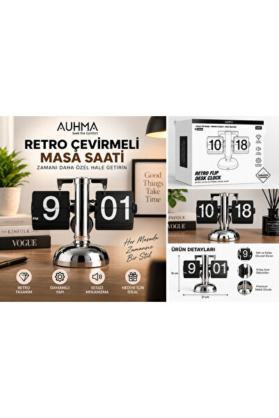 VEROXA Adm1 Retro Çevirme Masa Saati – Vintage Dekoratif Flip Saat 21X16X8 cm