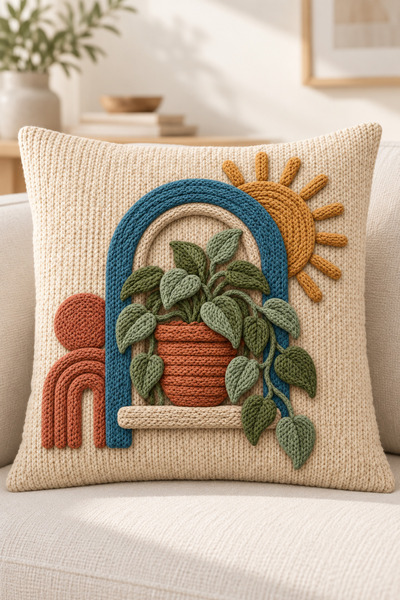 stellahomes Bohemian Botanical Themed 3D Embroidery-Looking Digital Printed Decorative Throw Pillow Cover 43X43 cm – (Double Sided)