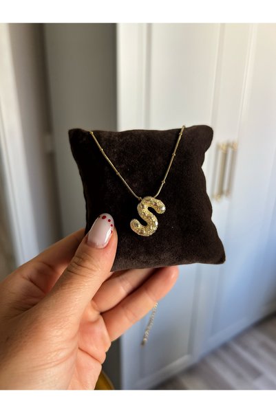 ToffyStore Sequined Letter S Necklace - Gold
